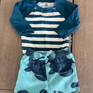 Tea brand rash guard and swim trunks